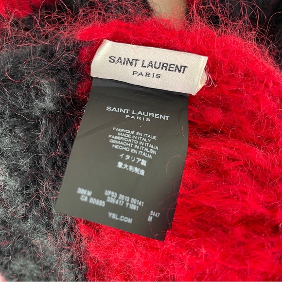 Saint Laurent Paris FW13 Red & Black Striped Knit Extra Long Scarf Mohair Wool - Picture 8 of 9